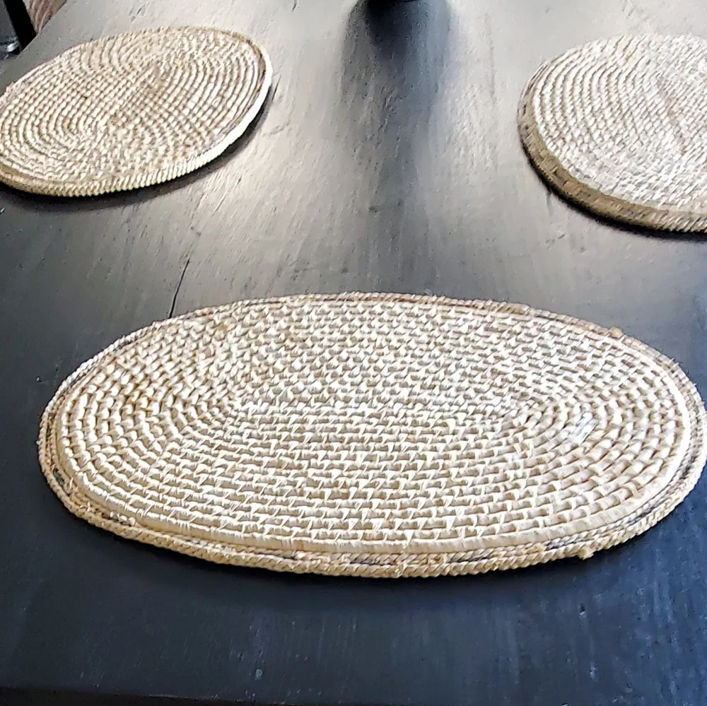 Boho 6 Thick Oval Woven Table Placemats, Natural, 12